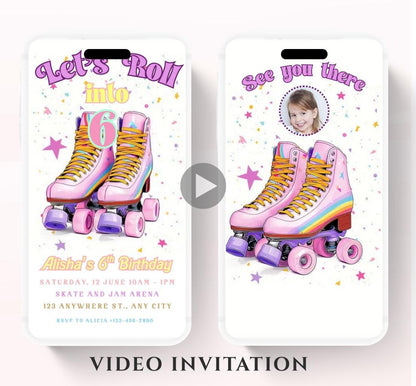 Roller Skating Birthday Invitation, Skate Party Birthday Invite, Roller Skating, Retro Neon Lights, Rollerblade Skate Rink Editable Video-1