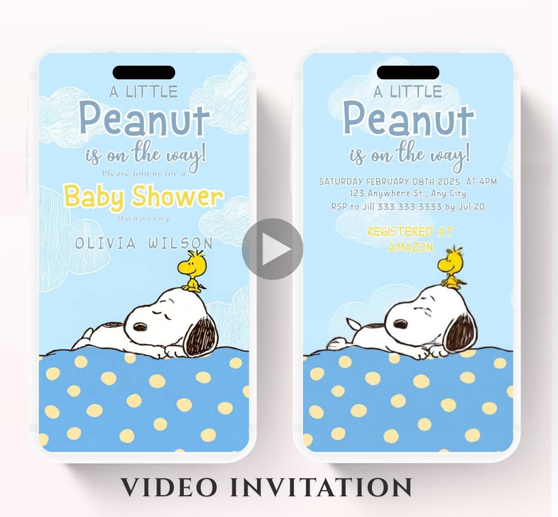 Snoopy Baby Shower Invitation, Peanuts Baby Shower Invitation, Baby Boy Shower Invitation, Our Little Peanut, Video invite,-1