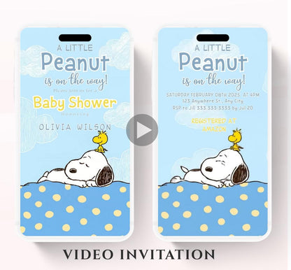 Snoopy Baby Shower Invitation, Peanuts Baby Shower Invitation, Baby Boy Shower Invitation, Our Little Peanut, Video invite,-1