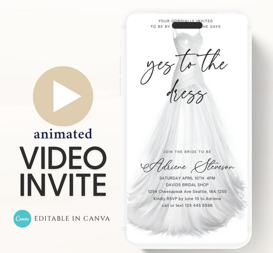 Wedding Dress Shopping mobile editable invitation, Video bridal party invite, Say yes to the dress Dress shopping invite-2