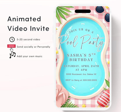 Pool party birthday invitation, pool party digital invitation, summer party invitation, birthday invitation, Pool invitation-3