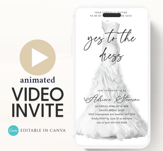Wedding Dress Shopping mobile editable invitation, Video bridal party invite, Say yes to the dress Dress shopping invite-1