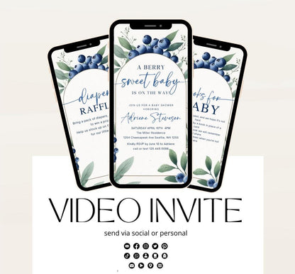 Blueberry Baby Shower Invitation, A Sweet Berry Baby Shower Invite, Video blueberry baby shower invitation, animated berry sweet invite-1