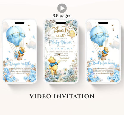 Winnie The Pooh Invitation, Boy Winnie The Pooh Baby Shower Invitations, Winnie The Pooh Invitations Video invitation, Winnie baby shower-18
