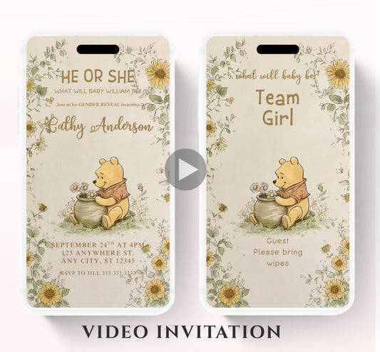 Winnie The Pooh Invitation, Winnie The Pooh Baby Shower Invitations, Winnie The Pooh Invitations Video invitation, Winnie baby shower-19