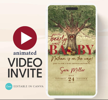Red Winnie Tree Invitation, Winnie The Pooh Baby Shower Invitations, Winnie The Pooh Invitations Video invitation, Winnie baby shower-23