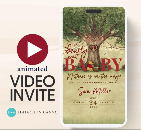 Red Winnie Tree Invitation, Winnie The Pooh Baby Shower Invitations, Winnie The Pooh Invitations Video invitation, Winnie baby shower-23