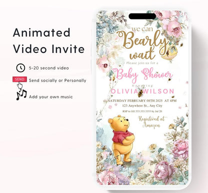 Winnie The Pooh Invitation, Winnie The Pooh Baby Shower Invitations, Winnie The Pooh Invitations Video invitation, Winnie baby shower-11