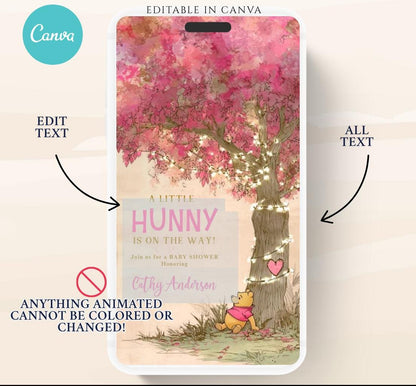 Pink Winnie Tree Invitation, Winnie The Pooh Baby Shower Invitations, Winnie The Pooh Invitations Video invitation, Winnie baby shower-22