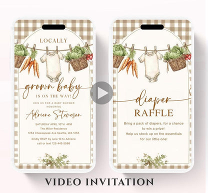 Locally Grown Baby Shower Invitation, Farmers Market Baby Shower Invite, Homegrown, Greenery baby shower video invitation-1