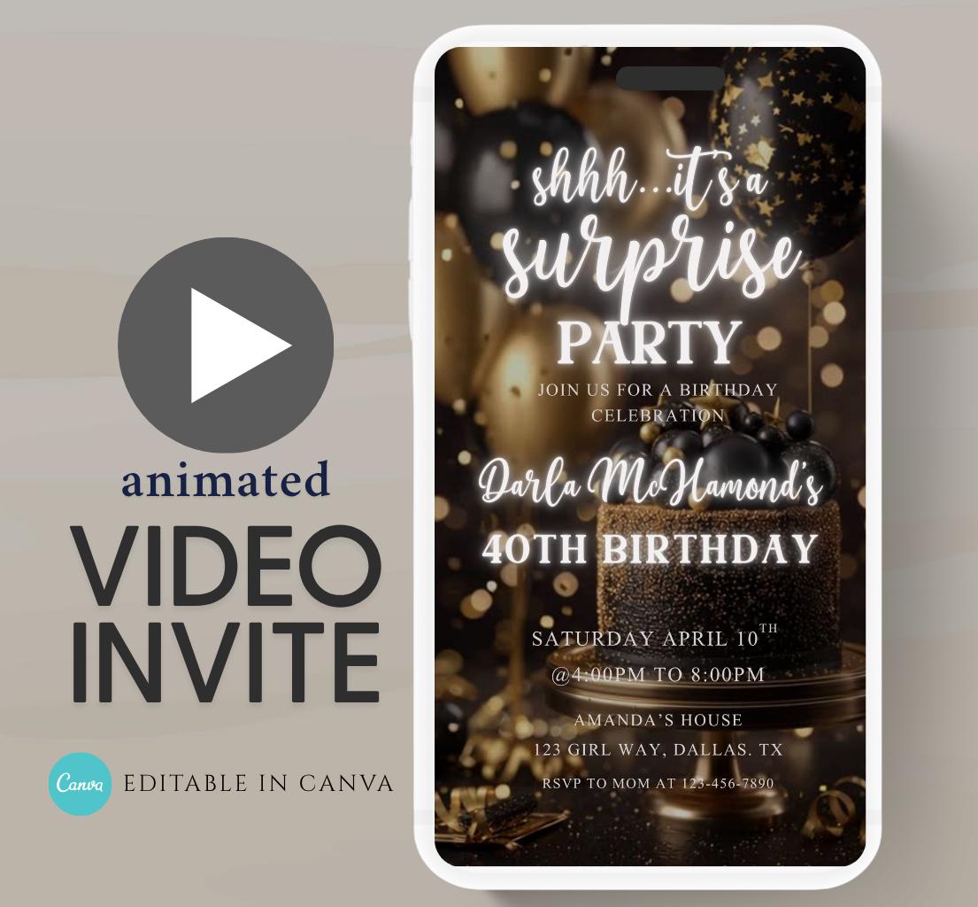 Surprise Invitation Surprise Birthday Invitation Surprise Party Invitations Shhh its a Surprise Video invitation, Surprise party-4