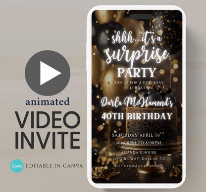 Surprise Invitation Surprise Birthday Invitation Surprise Party Invitations Shhh its a Surprise Video invitation, Surprise party-4