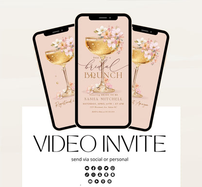 Brunch and Bubbly Bridal Shower Invitation Video, Champagne Shower Invite, Blush Bridal Shower Invitation, Brunch Invite-3
