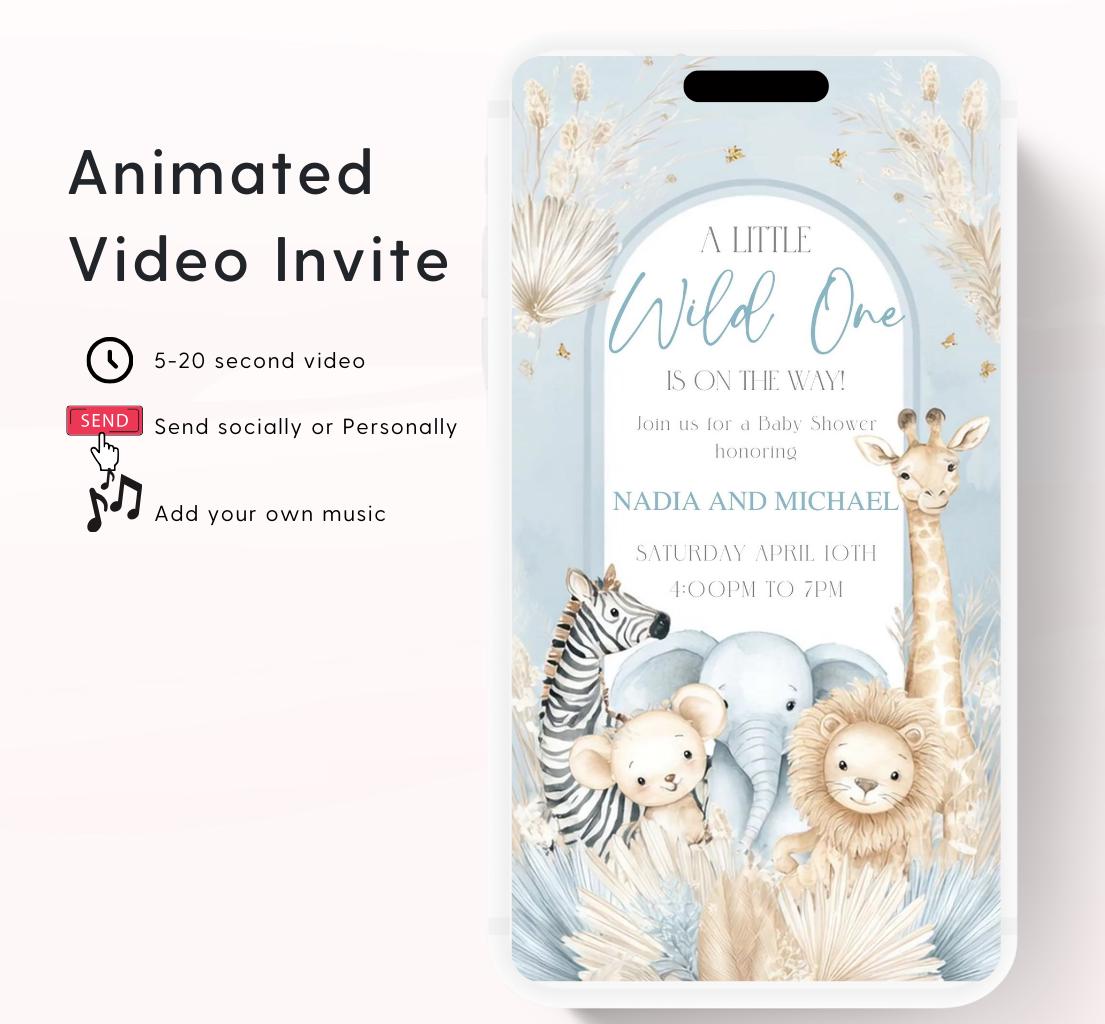 Safari Baby Shower Invitation, A little Wild One is on the Way Invite, Jungle Baby Shower Invitation, Zoo Animal Animated-6
