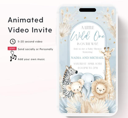 Safari Baby Shower Invitation, A little Wild One is on the Way Invite, Jungle Baby Shower Invitation, Zoo Animal Animated-6