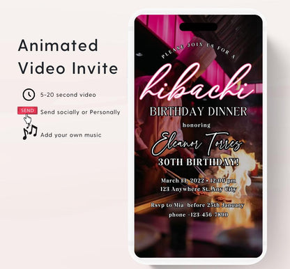 Hibachi Dinner Party Invite Template Invitation Birthday, Graduation, Retirement, Bachelor Celebration  Hibachi Animated Invitation-2