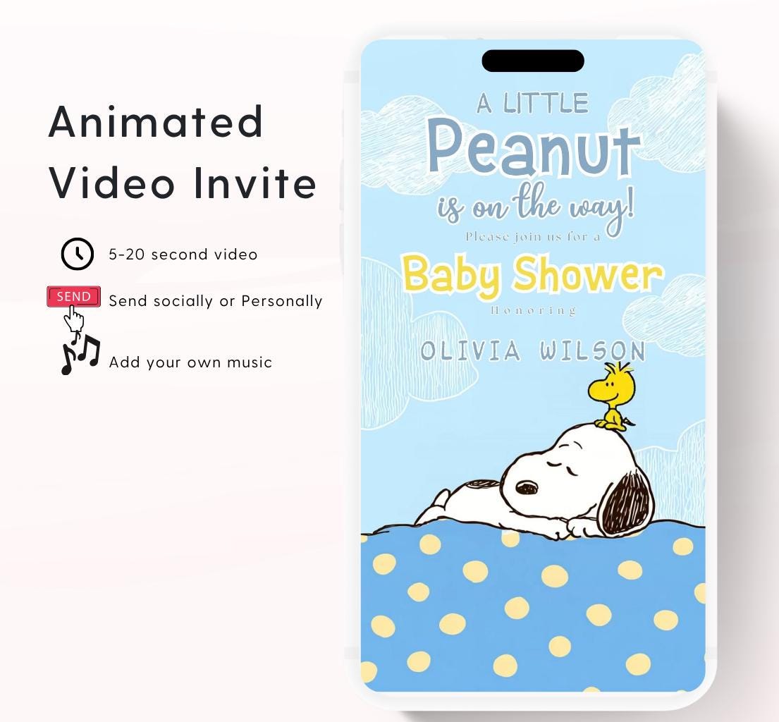 Snoopy Baby Shower Invitation, Peanuts Baby Shower Invitation, Baby Boy Shower Invitation, Our Little Peanut, Video invite,-1