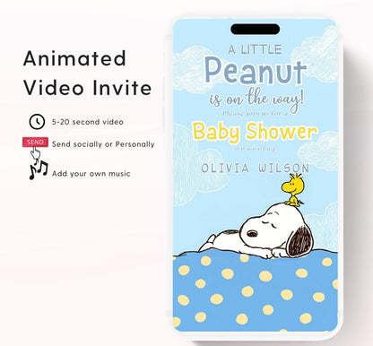 Snoopy Baby Shower Invitation, Peanuts Baby Shower Invitation, Baby Boy Shower Invitation, Our Little Peanut, Video invite,-1
