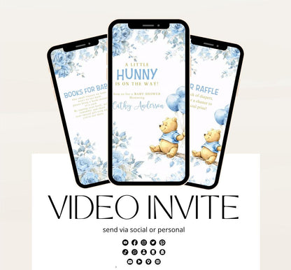 Blue Winnie shower Invitation, Winnie The Pooh Baby Shower Invitations, Winnie The Pooh Invitations Video invitation, Winnie baby shower-19