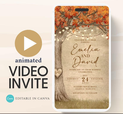 Fall Love Tree Autumn Wedding invitation, Wedding  invitation, wedding invitation template, Video Wedding invite, wedding invite-17