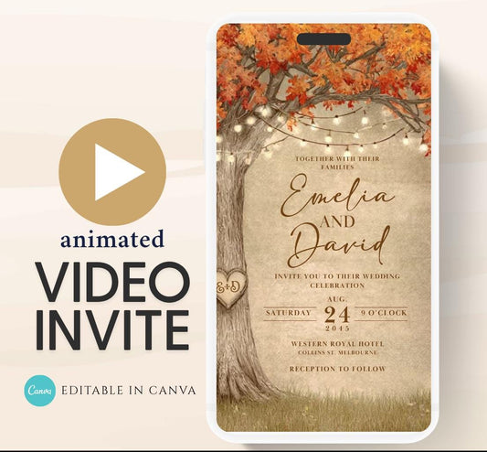 Fall Love Tree Autumn Wedding invitation, Wedding  invitation, wedding invitation template, Video Wedding invite, wedding invite-17