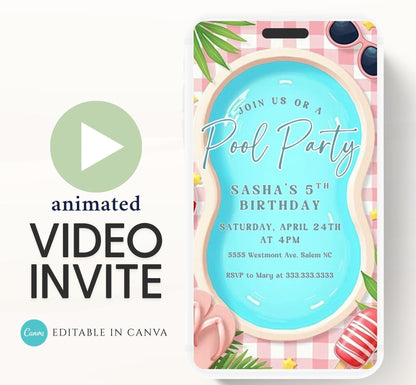 Pool party birthday invitation, pool party digital invitation, summer party invitation, birthday invitation, Pool invitation-3