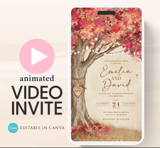 Pink Fall Love Tree Autumn Wedding invitation, Wedding  invitation, wedding invitation template, Video Wedding invite, wedding invite-19