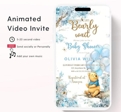 Winnie The Pooh Invitation, Winnie The Pooh Baby Shower Invitations, Winnie The Pooh Invitations Video invitation, Winnie baby shower-15b