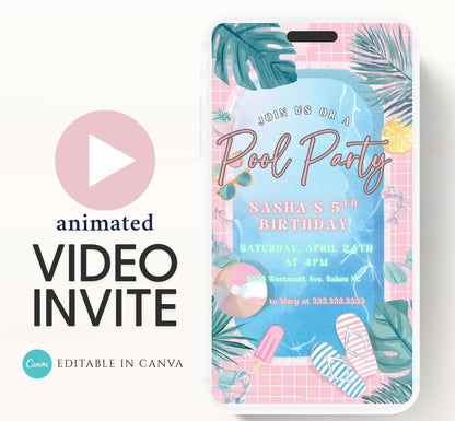 Pool party birthday invitation, pool party digital invitation, summer party invitation, birthday invitation, Pool invitation-2
