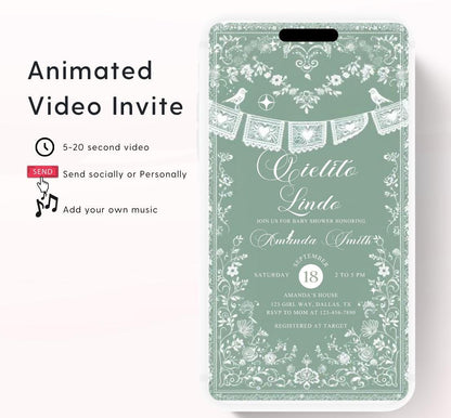Cielito Lindo Baby shower Invitation, mexican baby shower editable talavera Theme papel picado Invite color green template 4