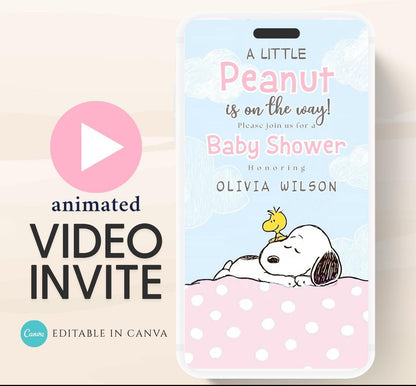 Snoopy Baby Shower Invitation, Peanuts Baby Shower Invitation, Baby Girl Shower Invitation, Our Little Peanut, Video invite,-2