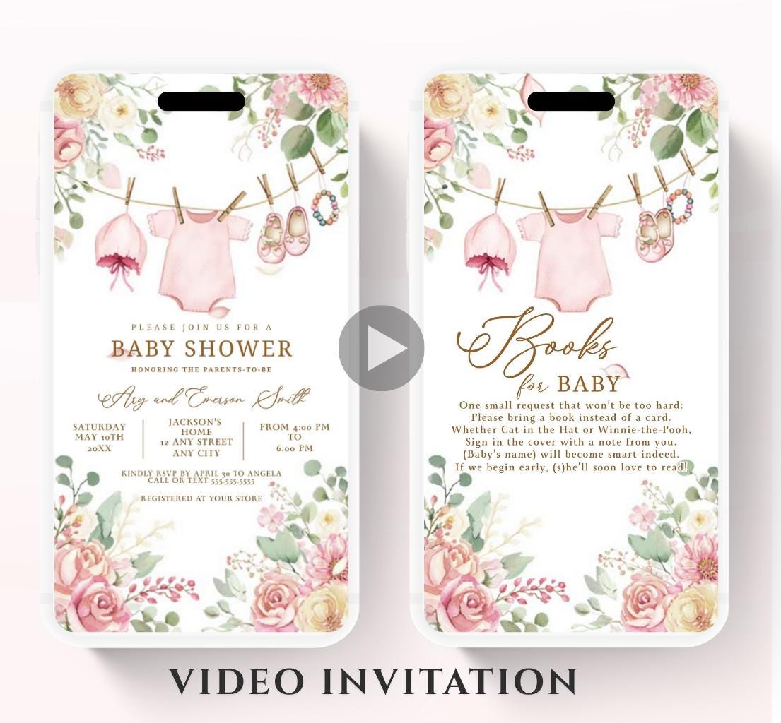 Boho Girl Clothesline Baby Shower Invitation, Boho Baby Clothes, Editable Instant Digital Animated Video invitation-1