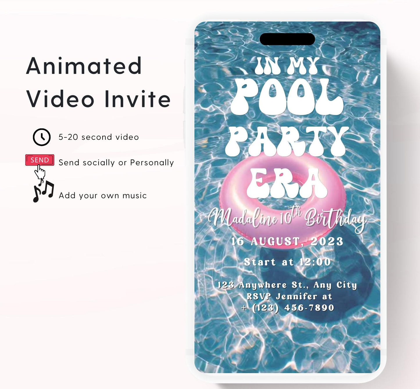 Pool party birthday invitation, pool party digital invitation, summer party invitation, birthday invitation, Pool invitation-6