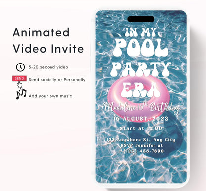 Pool party birthday invitation, pool party digital invitation, summer party invitation, birthday invitation, Pool invitation-6