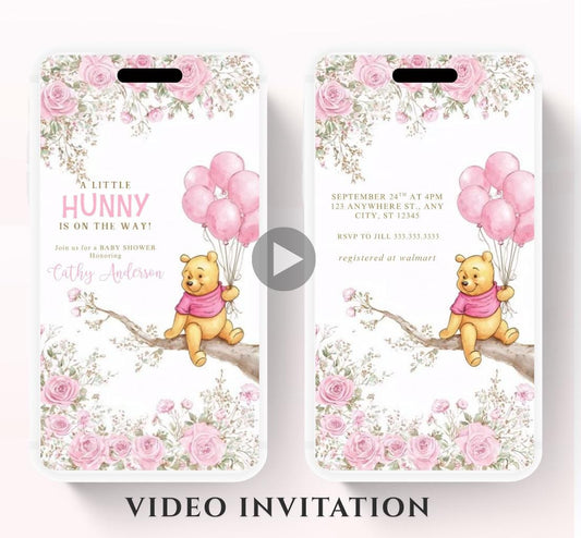 Pink Winnie shower Invitation, Winnie The Pooh Baby Shower Invitations, Winnie The Pooh Invitations Video invitation, Winnie baby shower-18