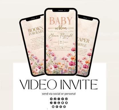 Boho Baby Shower Invitation, Boho Floral Baby Shower, Baby in bloom Baby Shower Invite, pampas Invitation, Boho Baby Invitation Animated-5