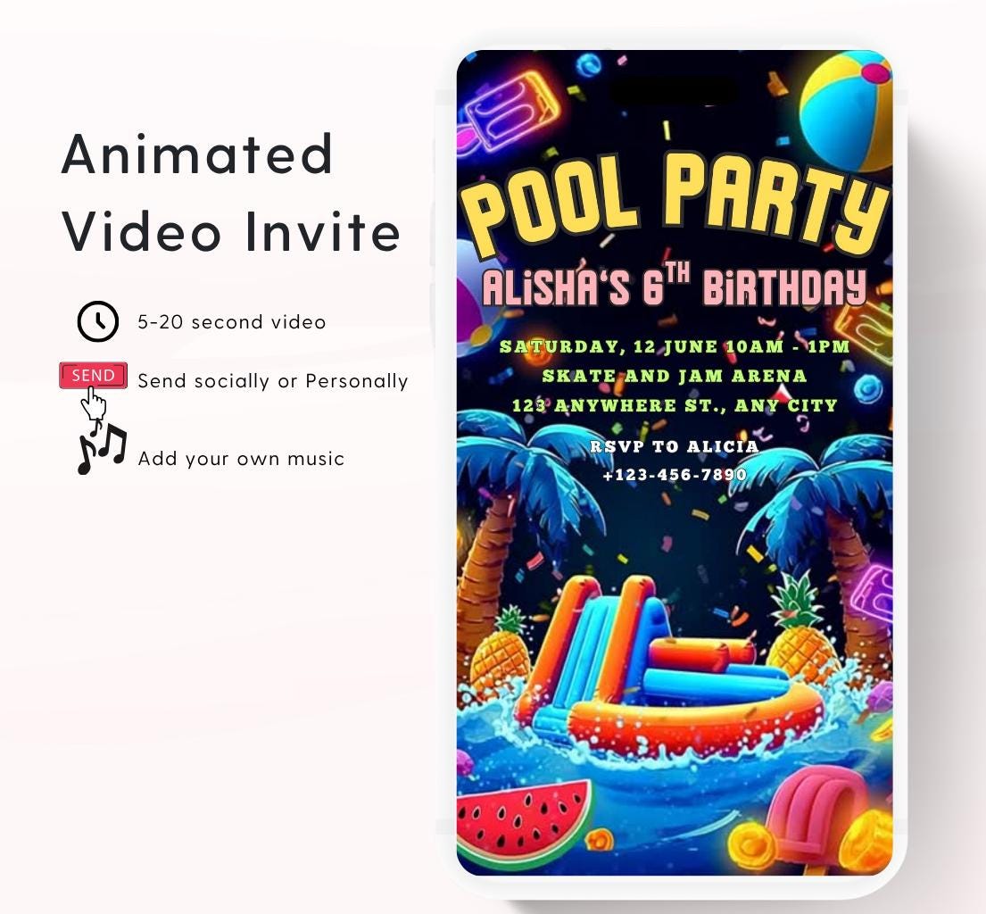 Pool party birthday invitation, pool party digital invitation, summer party invitation, birthday invitation, Pool invitation-1