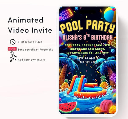 Pool party birthday invitation, pool party digital invitation, summer party invitation, birthday invitation, Pool invitation-1