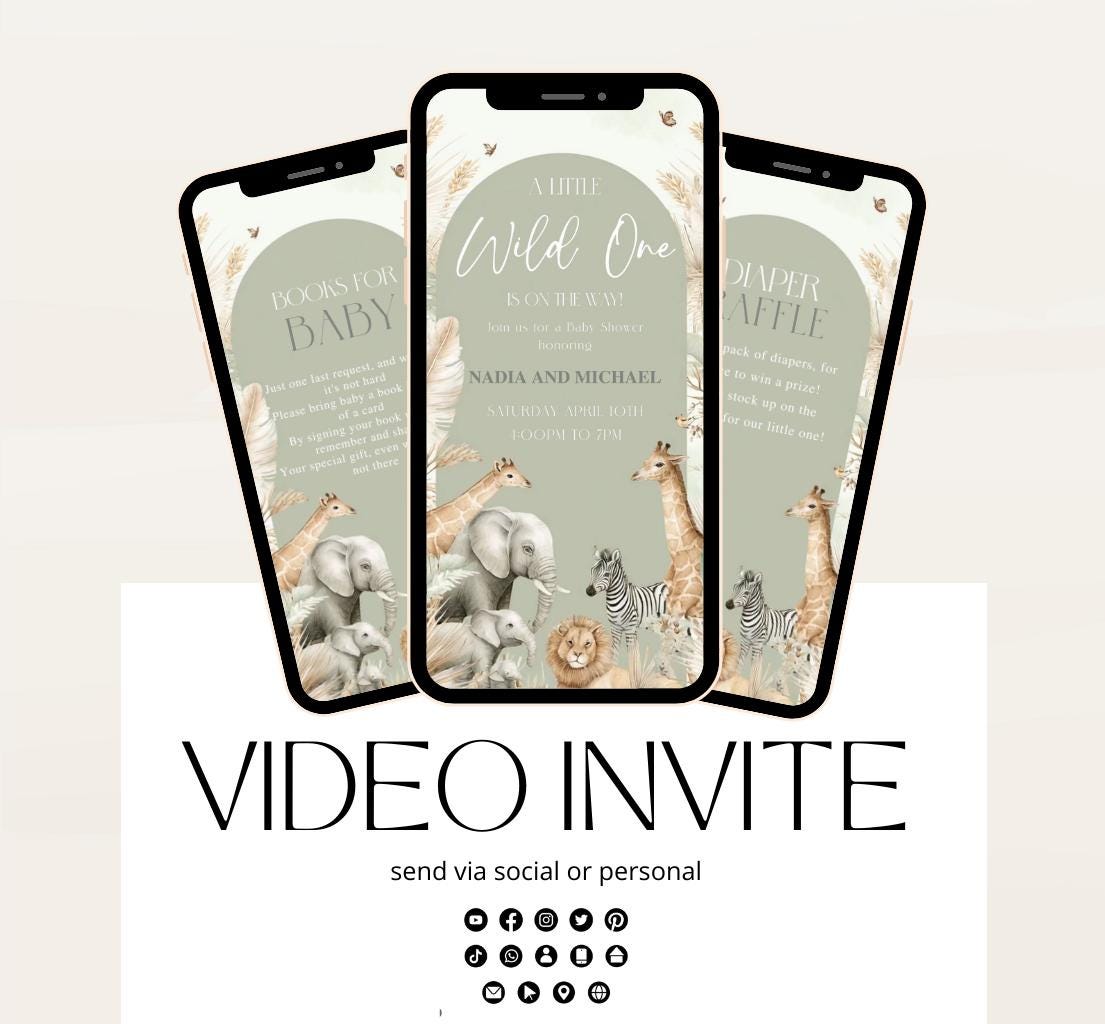 Safari Baby Shower Invitation, A little Wild One is on the Way Invite, Jungle Baby Shower Invitation, Zoo Animal Animated-5