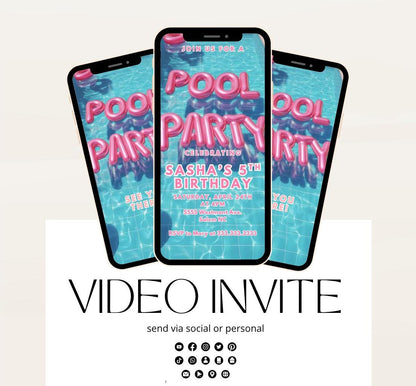 Pool party birthday invitation, pool party digital invitation, summer party invitation, birthday invitation, Pool invitation-9