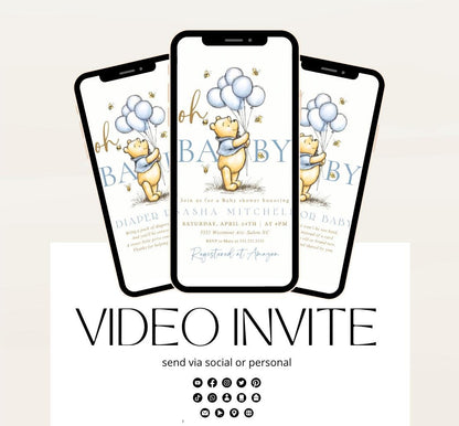 Winnie The Pooh Invitation, Boy Winnie The Pooh Baby Shower Invitations, Winnie The Pooh Invitations Video invitation, Winnie baby shower-7