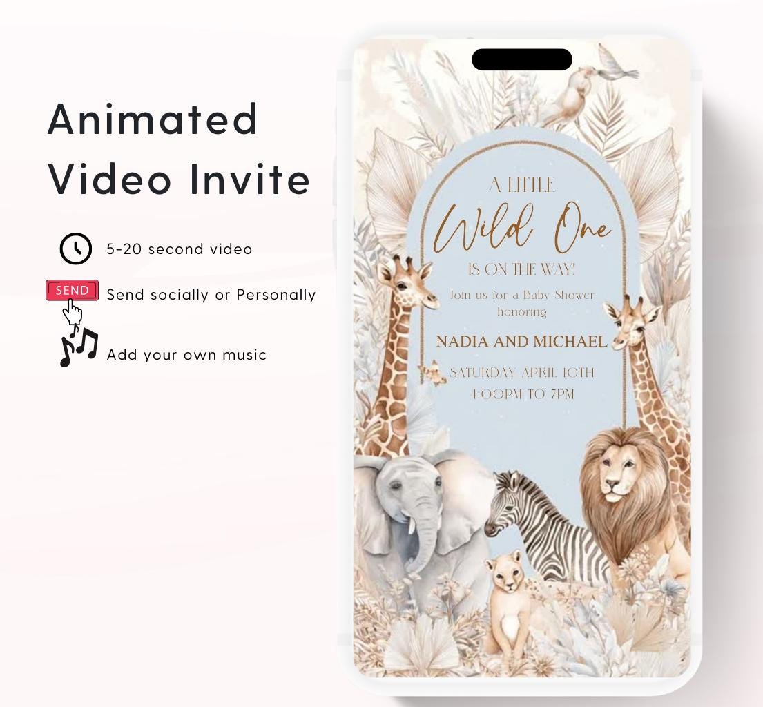 Safari Baby Shower Invitation, A little Wild One is on the Way Invite, Jungle Baby Shower Invitation, Zoo Animal Animated-7