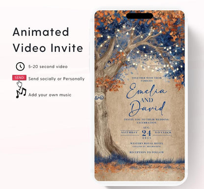Blue Fall Love Tree Autumn Wedding invitation, Wedding  invitation, wedding invitation template, Video Wedding invite, wedding invite-18