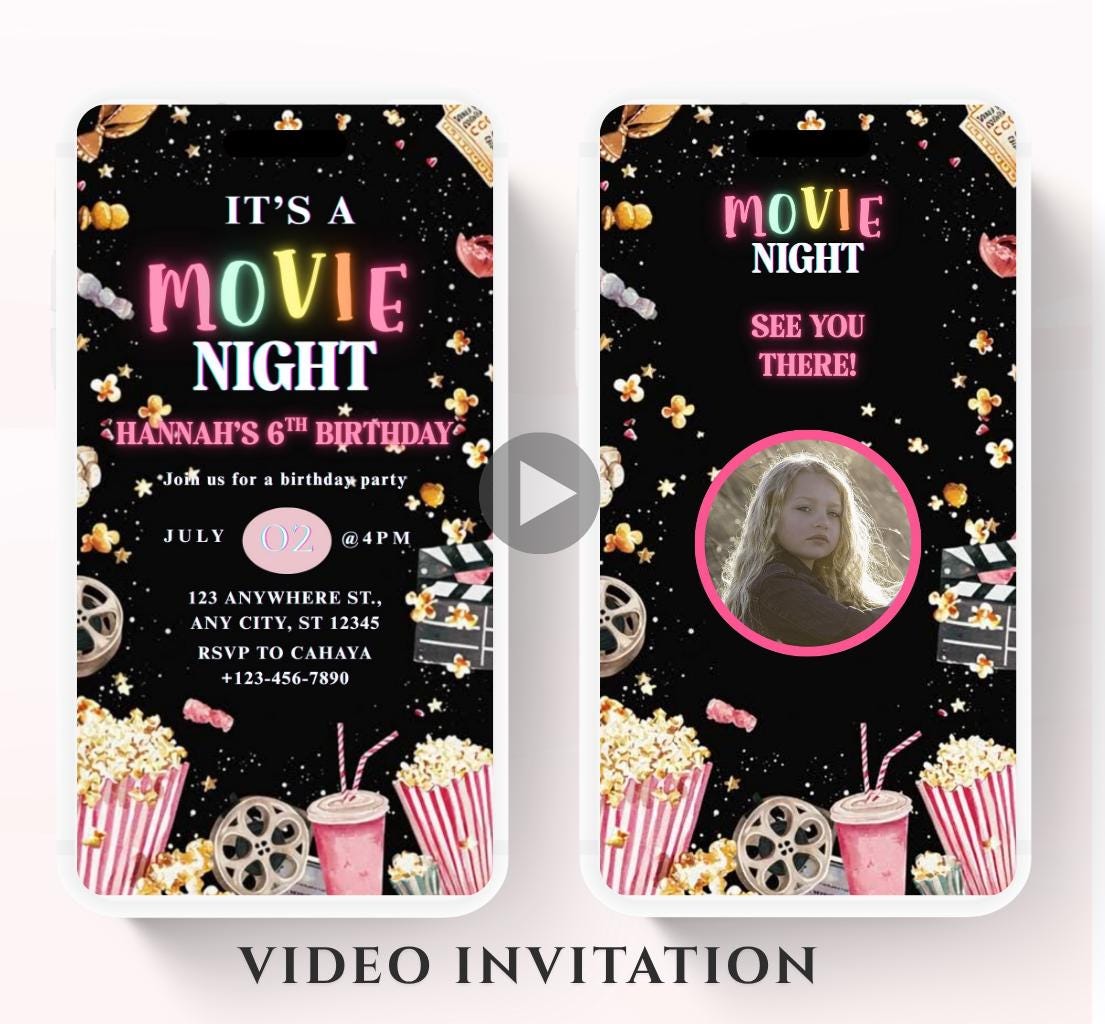 Movie Night Birthday Invitation, Movie Party Invitation, Cinema Invitation, Editable Kids Birthday Invitation Backyard movie night Video-1