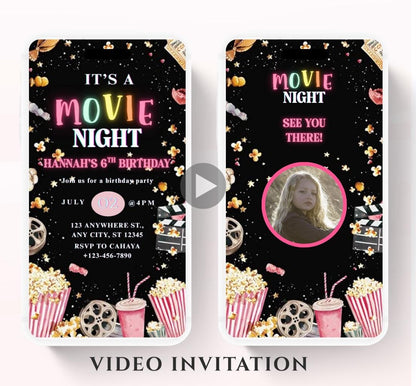 Movie Night Birthday Invitation, Movie Party Invitation, Cinema Invitation, Editable Kids Birthday Invitation Backyard movie night Video-1