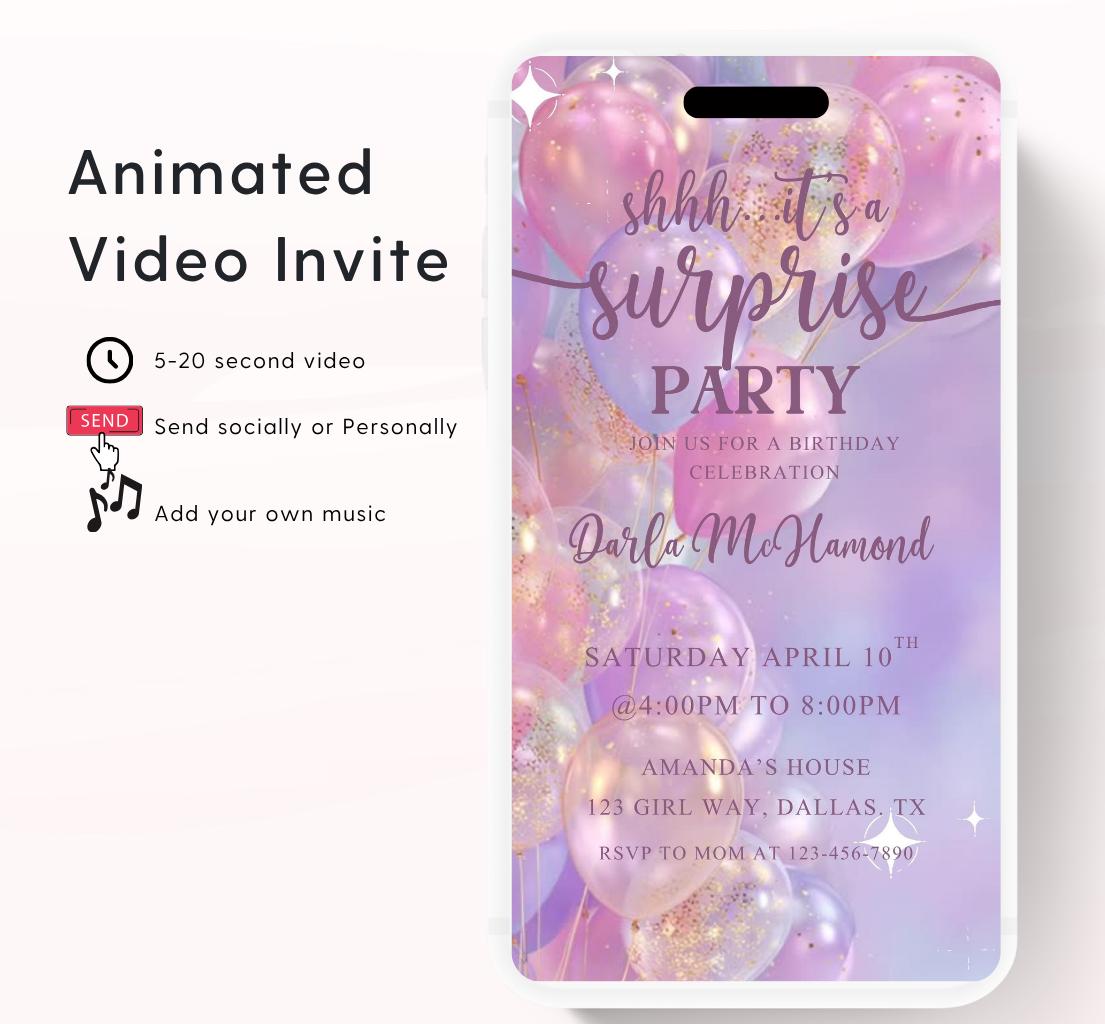 Surprise Invitation Surprise Birthday Invitation Surprise Party Invitations Shhh its a Surprise Video invitation, Surprise party-1