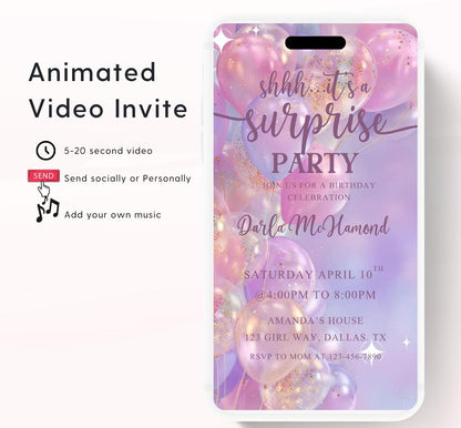 Surprise Invitation Surprise Birthday Invitation Surprise Party Invitations Shhh its a Surprise Video invitation, Surprise party-1