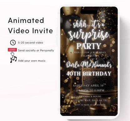 Surprise Invitation Surprise Birthday Invitation Surprise Party Invitations Shhh its a Surprise Video invitation, Surprise party-4