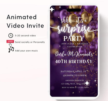 Surprise Invitation Surprise Birthday Invitation Surprise Party Invitations Shhh its a Surprise Video invitation, Surprise party-2