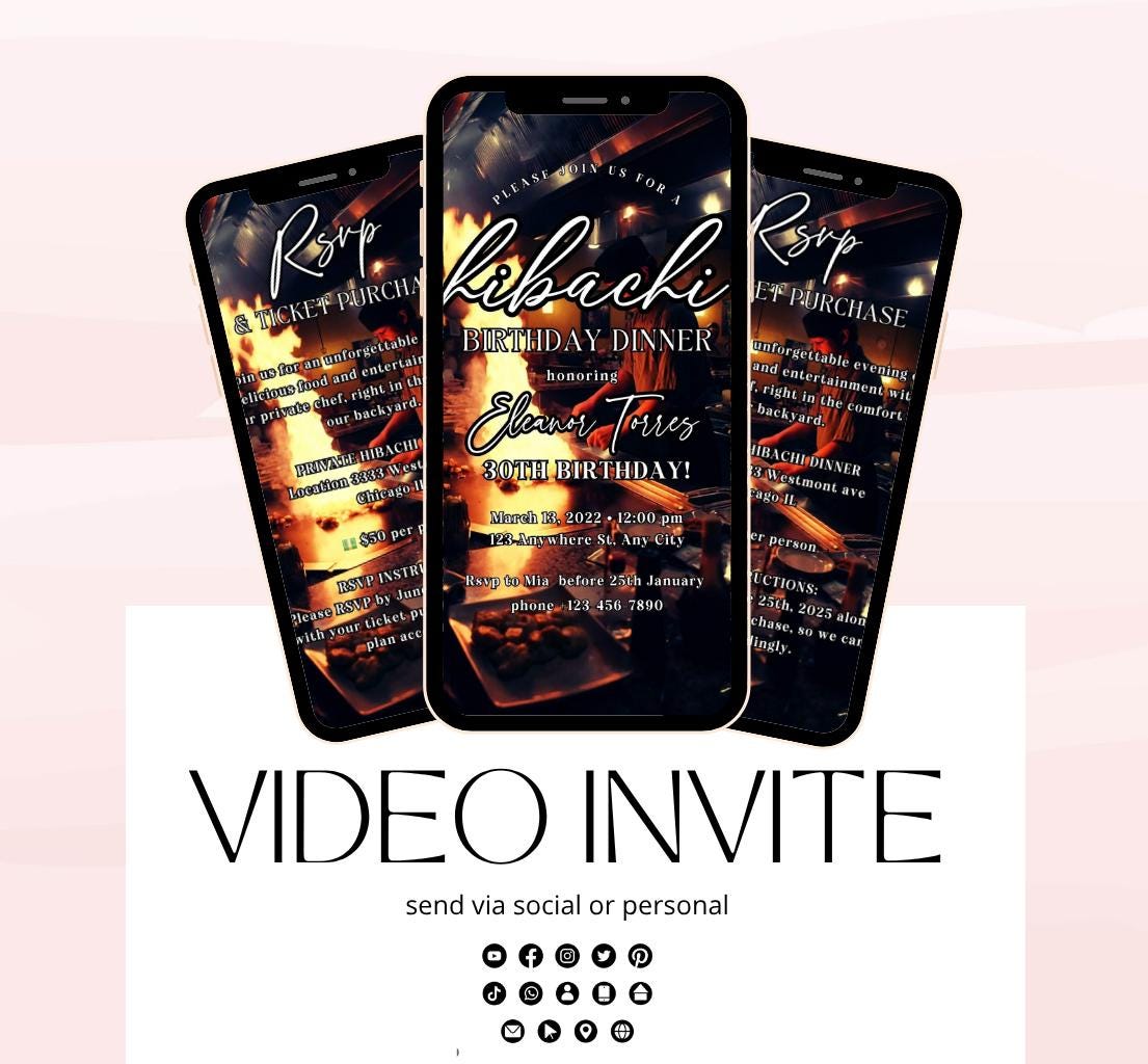 Hibachi Dinner Party Invite Template Invitation Birthday, Graduation, Retirement, Bachelor Celebration  Hibachi Animated Invitation-1
